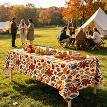 Tablecloth, Autumn Thanksgiving Plastic Rectangular Tablecloth, (3PCS/1PC) Disposable Plastic Tablecloth With Autumn Maple Leaf Design, Harvest Pumpkin Tablecloth, Perfect For Autumn Party Supplies, 108*54 Inches - Multicolor - View 5
