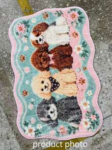 1pc Pink Puppy Wavy Edge Doormat, Welcome Mat, Rug, Home Decor, Front Door Mat, Area Rug, Washable Carpet - Multicolor - View 4