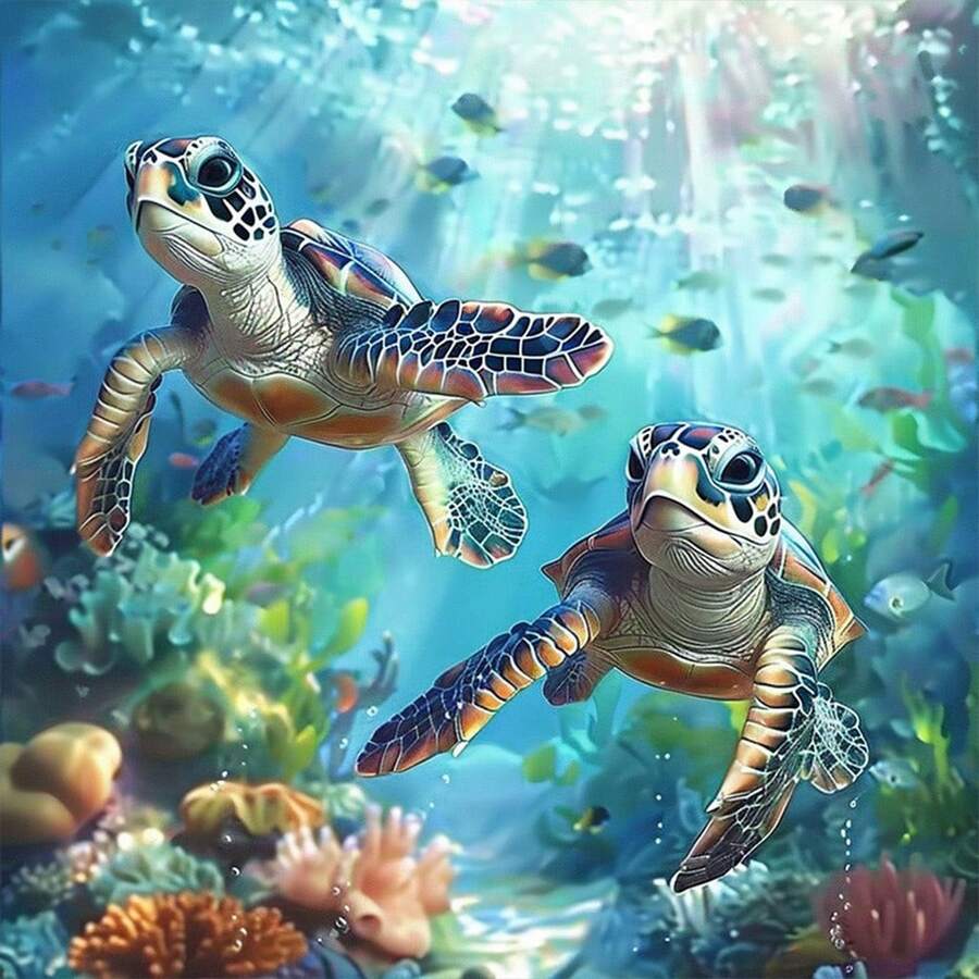 5D Underwater World Turtle DIY Diamond Painting Kit, Round Acrylic Diamonds, Mosaic Art Craft, Suitable For Adult Beginners To Relax And Unwind, Home Wall Decor - round diamond - View 1