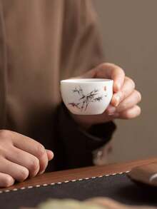 6 piezas/4 piezas/2 piezas/1 pieza Tazas de té de cerámica blanca, tazas de té vintage para el hogar y los invitados, tazas de té Kung Fu, tazas de té negro, tazas de agua, tazas de espresso, tazas de regalo, adecuadas para uso diario, reuniones, fiestas - Bambú blanco - Ver 13