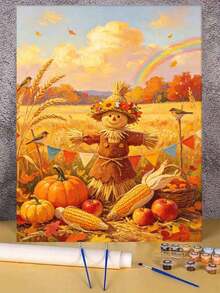 1pc Autumn Theme DIY Digital Oil Painting, Scarecrow Canvas Art Painting For Adult Beginners, Wall Decor Home Decor, Holiday Gifts. - Sets - View 2