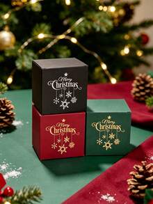 10pcs Luxury Christmas Favor Boxes, Festive Mini Paper Packaging With Metallic Foil Lettering And Hanging Snowflake Design, Easy Assembly Gift Boxes For Stocking Fillers, Winter Parties, Seasonal Giveaways And Holiday Displays - 8x8x8cm - View 4
