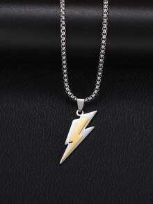 Men's Stainless Steel Personalized Lightning Pendant Necklace, Unisex Fashionable Hip-Hop Jewelry, Suitable For Daily Wear, Qixi Festival Gift - Lightning Bolt Necklace - View 3