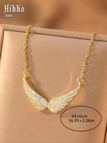Hihho 1pc Elegant Gentle Angel Wing Rhinestone Necklace, Multiple Styles Available, Mature Style Wing Pendant, Versatile Jewelry For Party And Commute - Gold - View 8