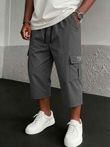 Spring/Summer Men's Outdoor Cargo Pants With Large Pockets, Loose Fit Drawstring Casual Sports Pants, Non-Stretch - Grey - View 3