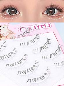 5 Pairs Transparent Stem Natural False Eyelashes, Japanese Anime Style Exaggerated DIY Cosplay Lower Lashes, Reusable, Suitable For Women And Girls, Comfortable Strip False Eyelashes - Multicolor - View 5