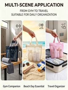 1/2pcs Mesh Toiletry Storage Bag, Zipper Closure, Large Capacity, Breathable Mesh, Suitable For Gym/Home/Travel/Beach, Multi-Scenario Storage Bag - Multicolor - View 4