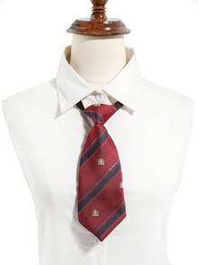 1pc Unisex Retro Versatile Red-Brown Diagonal Striped Short Tie, No-Tie Design, Suitable For School, Party, Daily Wear And Shopping - Multicolor - View 2