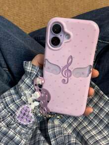 Ins Style Pink Purple Heart & Music Note Phone Case Compatible With Apple 18 Pro Max, 17, 16 Pro, 17 Pro, 16, 15, Women's Full Coverage Shockproof Protective Cover With Pendant - Multicolor - View 2