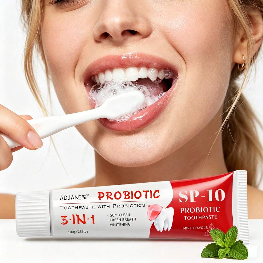 Pasta Gigi Probiotik ADJANISS: Formula 3-in-1 untuk Memutihkan, Merawat Gusi, dan Menyegarkan Napas. Mengandung Probiotik dan Hidroksiapatit. SP - Probiotik. Untuk Dewasa. Ukuran Perjalanan. 1 buah 100g/3,53oz. - Probiotik - View 1