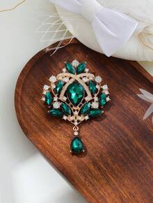 1pc Oversized Crystal Vintage Water Drop Brooch, Suitable For Women's Wear Or Wedding Bouquet Decoration, Jewelry Accessory - Silver - View 17