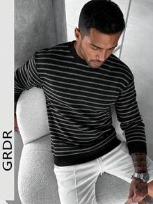GRDR Men's Casual Daily Commute Striped Knit Pullover Sweater Basic Style - Black - View 3