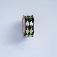 Elegant Green Gold Diamond Plaid Christmas Ribbon Harlequin Check Satin Ribbons For Gift Wrapping DIY Bow Making Wreath Tree Decor Vintage Aesthetic Holiday Party Supplies - Multicolor - View 8