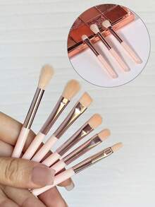 8PCS Makeup Brush Set, Portable Cosmetic Brush Kit With Face Eye Concealer And Eyeshadow Brushes, Complete Beginner Makeup Tool, For Travel Set, Daily Makeup, And On-The-Go Touch-Up - Pink - View 2