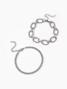 Vandermere 2pcs Hip-Hop & Fashionable Stainless Steel Chunky Chain Bracelet, Unisex Daily Wear - Bracelet - View 8