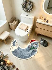 1 buah Keset Motif Kucing Abu-abu Topi Natal, Keset Kamar Mandi, Karpet Kamar Mandi, Keset Pintu, Karpet Kecil, Karpet, Keset Lantai, Dekorasi Rumah, Karpet Area, Keset Luar Ruangan, Dekorasi Rumah, Karpet Area, Karpet Kamar Tidur, Karpet yang Dapat Dicuci - MultiWarna - View 4