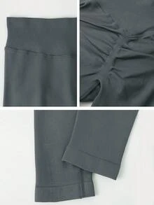 TimeOff Women's 1pc Seamless Solid Color Ruched Butt-Lifting Skinny Ankle Pants - Dark Grey - View 4