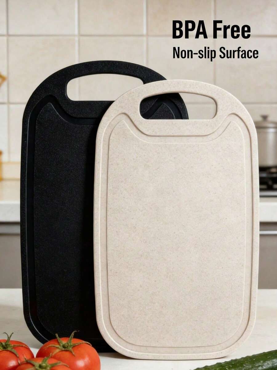 Kitchen Plastic Cutting Board, Vegetable Chopping Board, Suitable For Kitchen Decor, Cooking Mat, Kitchen Utensils, Camping Gear, Cutting Tray And Exquisite Kitchen Accessories, Available In Black And Light Beige Washable Plastic Kitchen Cutting Board, Suitable For Cutting Meat, Vegetables, Fruits, Steak And More. - Black - View 1