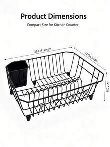 Kitchen Sink Countertop Dish Drying Rack, Dish Drain Basket, Dish Organizer With Utensil Basket, Stable Anti‑Slip Support Structure, Large‑Capacity Kitchen Tableware Storage Rack, Bowl & Plate Holder For Kitchen Counter - Black - View 5