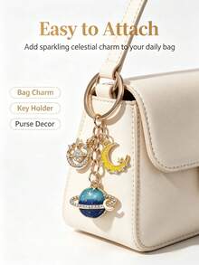 Creative Planet Moon Star Oil Drop Alloy Keychain, Cartoon Minimalist Cute Planet Starry Sky Series Bag Charm, Memorial Gift For Friends And Family, Suitable For Backpack Charm, Daily Bag Decoration, Holiday Party Gift, Back To School Gift, Women's Keychain, Car Keychain, Keychain Making Material, Men's Keychain, Backpack Charm Keychain, Keychain, Keychain Pendant, Keychain Coin Purse, Bulk Keychain, Keychain Set, Keychain Accessories - Multicolor - View 3