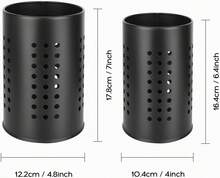 2-Piece Round Stainless Steel Cutlery Rack, Black Countertop Storage Holder, Versatile Kitchen Utensil Basket For Spoons, Chopsticks, And Spatulas - Black - View 3