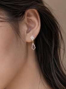 1 Pair Exquisite Floral Rhinestone Dangle Earrings, Sparkling Flower Studs With Crystal Pendant Drops, Suitable For Women's Daily, Wedding, Evening Party And Date Wear - Rhinestones - View 2