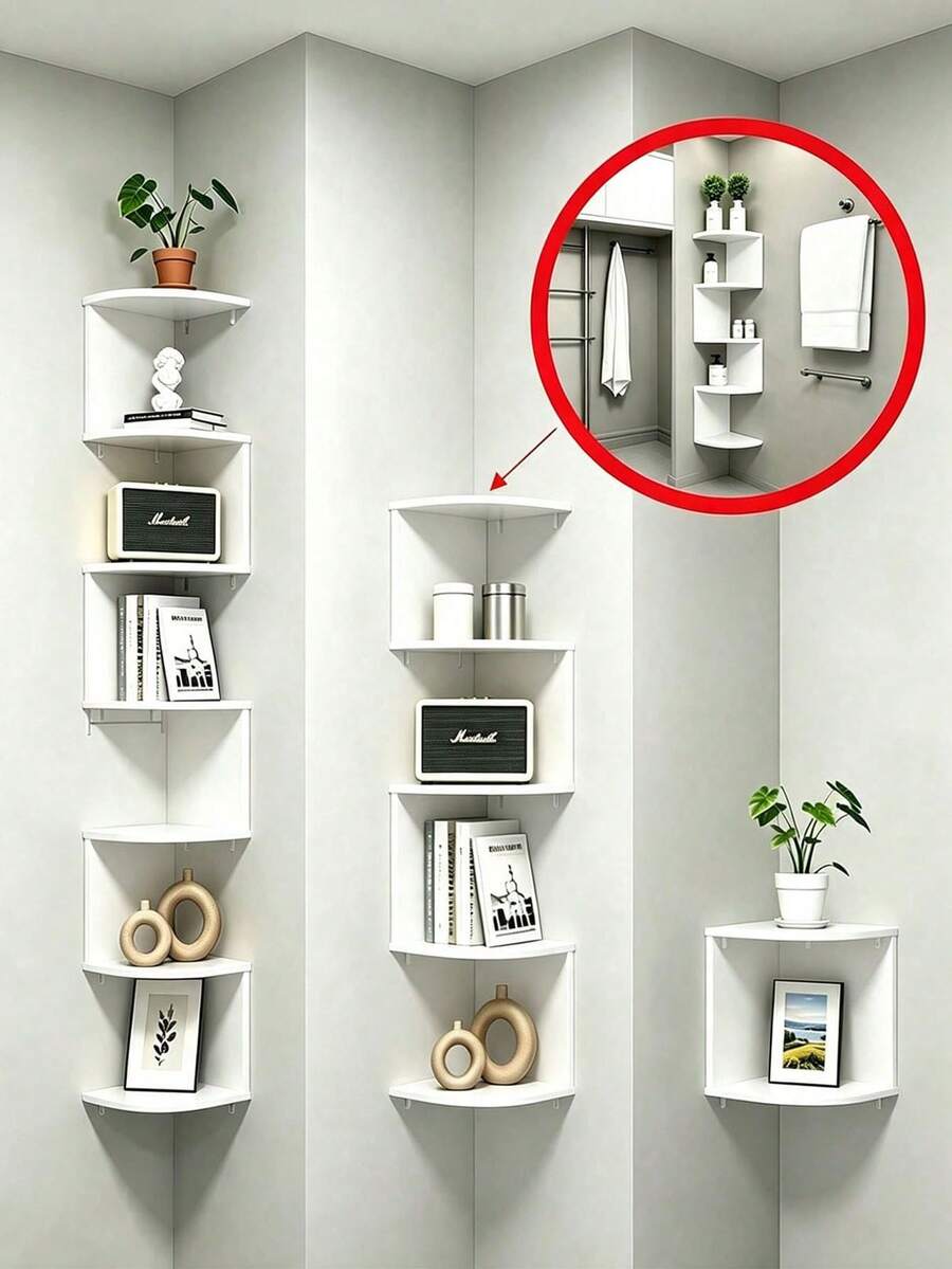 1pc Corner Wall Shelf, Moisture-Proof Corner Bookshelf, Triangle Storage Rack For Bedroom Wall Corner, Kitchen, Living Room, Bathroom, Study, Office, Dorm - Perfect Storage Rack For Books, Decor, Plants - Ideal For Small Apartments And Home Offices, Multi-Functional Shelf. Home Essentials, Room Decor, Storage Organizer, Autumn Home Decor, Halloween Home Decor. Back To School Gift, Halloween Gift