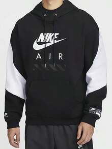 Nike Men's Color-Block Contrast Patchwork Fashionable Versatile Comfortable Sport Casual College Style Long Sleeve Hoodie - Black and White - View 1