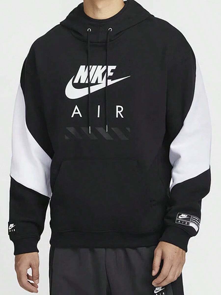 Nike Men's Color-Block Contrast Patchwork Fashionable Versatile Comfortable Sport Casual College Style Long Sleeve Hoodie - Black and White - View 1