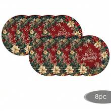 2/4/6/8/16pcs Burgundy Floral Round Placemats, Red Snowflake Pine Branch Christmas Table Mats, Suitable For Christmas Party Kitchen Dining Room Home Decor - Multicolor - View 21