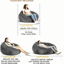 1pc Striped Plush Bean Bag Chair Cover (Filling Not Included), Thickened Slouchy Sofa Bed Cover - Beige - View 8