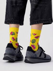1/5/10 Pairs Men's Mid-Calf Socks, Funny Avocado Cartoon Unisex Sports Style Long Socks, Crazy Happy Socks - Multicolor - View 6