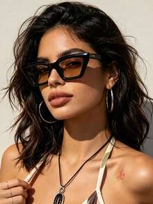 1 par de gafas de moda con marco pequeño estilo ojo de gato, gafas elegantes y versátiles de estilo vintage casual para mujer, adecuadas para uso diario, fotografía callejera, vacaciones, viajes, accesorio de playa de verano, regreso a la escuela - marrón claro - Ver 4