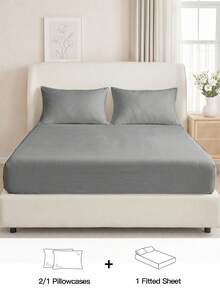 2/3pcs Solid Color Fitted Sheet Mattress Protector Cover, Deep Pocket Bed Sheet, Soft & Breathable, Suitable For All Bed Sizes - Twin, Full, Queen, King, 9-12 Inches/25cm Deep Pocket, Machine Washable, Gray - Grey - View 2
