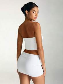 Sexy Cut Out White Strapless Slim High Stretch Double Layer Holiday Beach Summer Tube Tops - White - View 2