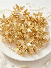 1/4/60pcs Artificial Apple Leaf Bouquet Artificial Flowers Autumn Decoration, Winter Decoration, Halloween Decoration, Christmas Decoration, Birthday Gift, Bedroom And Room Home Decoration Christmas Gift - Gold - View 2
