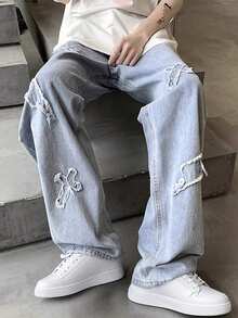 Boys' Campus Fashion Denim Long Pants, Casual Versatile Street Style Straight Leg Jeans - Light Wash - View 3