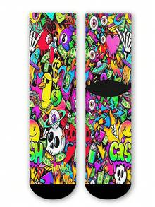 Cool 360° Printed Men's Socks - Streetwear Socks,Ull-Print Stickers,Hip-Hop Cartoon Pattern,Colorful,Funny Socks, Fit Daily, Holiday & Party Occasions - Multicolor - View 5