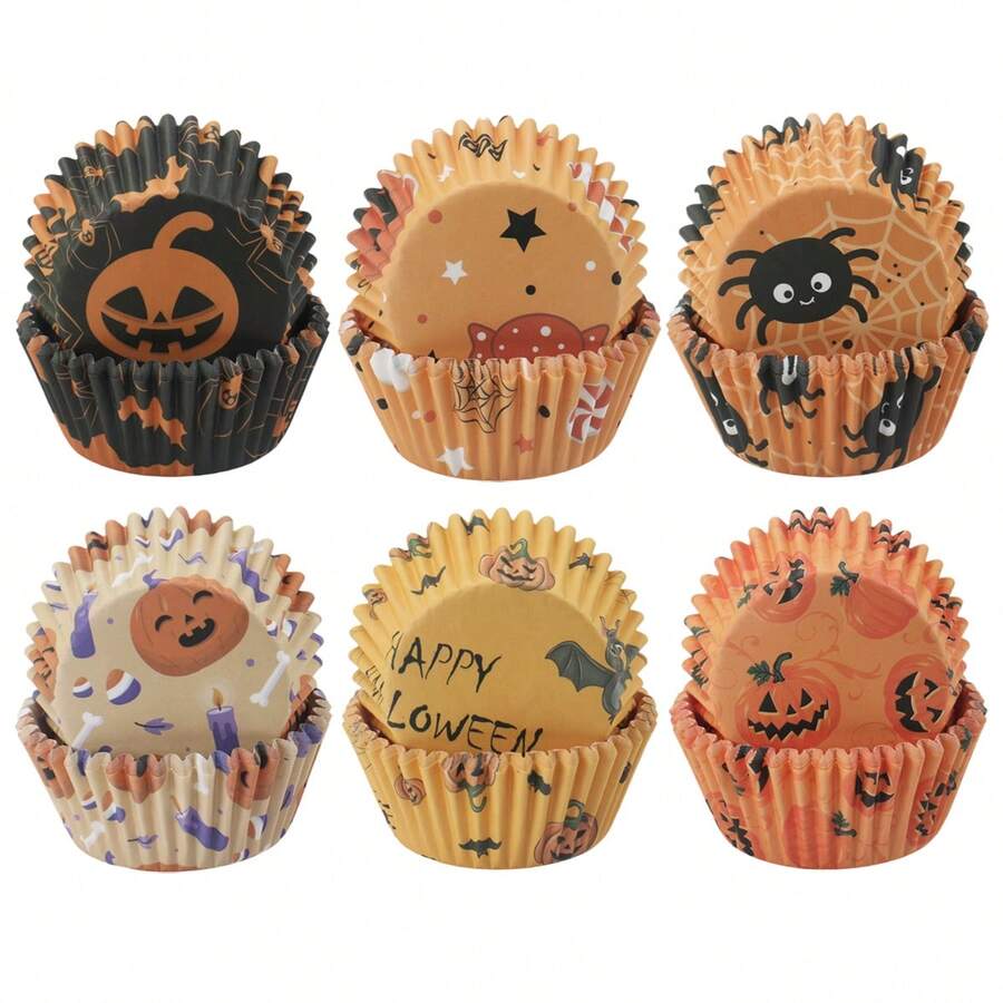 150 Halloween Cupcake Liners, 6 Patterns, Standard Cupcake Paper, Suitable For Halloween Party, Used For Making Cakes And Dessert Decoration - Multicolor - View 1