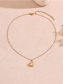 VceTd 1/2PCS Romantic Cute Style Asymmetrical Heart Pendant Decor With Heart Chain Necklace Combination Stainless Steel Women's Jewelry Set Suitable For Women's Daily Wear Or Date Or Valentine's Day - Yellow Gold - View 7
