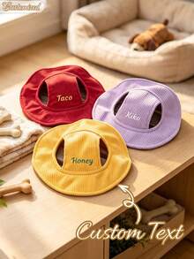 Custom Dog Hat With Ear Holes, Summer Sun Protection Hat For Dogs, Adjustable Dog Sun Hat, Personalized Corduroy Pet Baseball Cap, Suitable For Small, Medium And Large Dogs, Puppy Gift - Multicolor - View 2