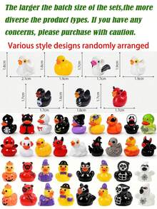 200/100/60/40/20/10pcs Halloween Mini Resin Duck Figurines, Cute Little Duck Statues Bulk Set, Suitable For Office Desk, Tiered Tray Decor, Halloween Party Supplies (Random Style) - Multicolor - View 4