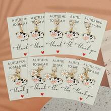 5pcs Cute Little Cow & Flower Keychains, Includes Thank You Card, Durable Alloy Pendant, Suitable For Birthday, Wedding, Anniversary, Christmas, Thanksgiving Gifts, Animal Lovers - Multicolor - View 3