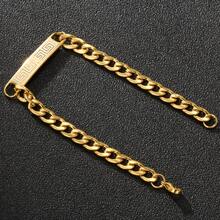 Cuban Chain Retro Pattern Long Plate Bracelet 18K Gold Plated/304 Stainless Steel Vintage Square Plate Minimalist Personalized Men's Bracelet - Palindrome - View 7