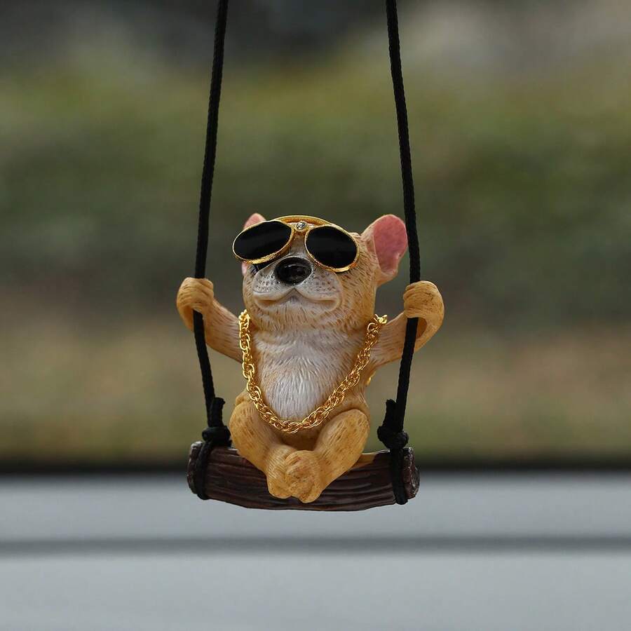 1pc Cute Swinging Pet Dog Car Rearview Mirror Hanging Ornament Car Interior Decoration - A - View 1