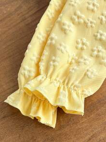 Gaun Jacquard Bunga 3D Kuning Gaya Putri untuk Bayi Perempuan, Gaun Lengan Panjang Kerah Berkerut Warna Kontras Manis Gaya Prancis, Musim Gugur/Semi - Kuning - View 6