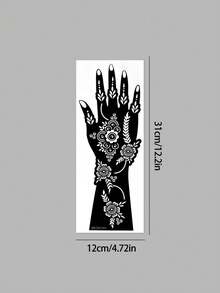 4pcs Exotic Floral Totem Print Temporary Tattoo Stickers, Covers Palm + Forearm, Neat Lines, Vintage Floral Style, Reusable Multiple Times, For Party And Styling - Black - View 9