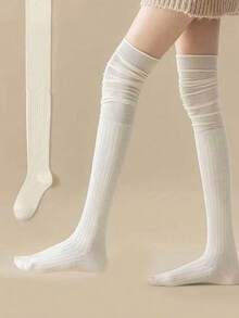 4 Pairs Women's Knee-High Socks - High Elasticity Thin Long Solid Color Polyester Yarn Tights, Suitable For All Seasons, Machine Washable, Perfect For Outdoor Casual Wear, Versatile Style With High Elasticity Material - Multicolor - View 5