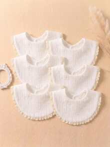6pcs White Pure Cotton Gauze Cute Baby Bibs, Soft Skin-Friendly Baby Drool Bib Set, Suitable For Daily Use - Multicolor - View 9