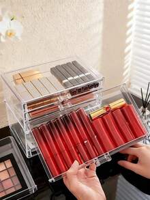 1pc Transparent Acrylic Cosmetic Storage Box, Multi-Layer Storage Box With Drawers, Suitable For Vanity, Lipstick Rack, Vacation Beach, Bathroom And Bedroom Storage, Large Capacity Vanity Tabletop Organizer - Clear - View 3